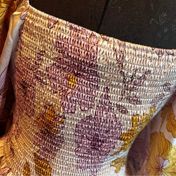 NWT En Saison Pink Satin Floral Smocked Wench Blouse New Boho Hippie Festival M - Picture 7 of 8